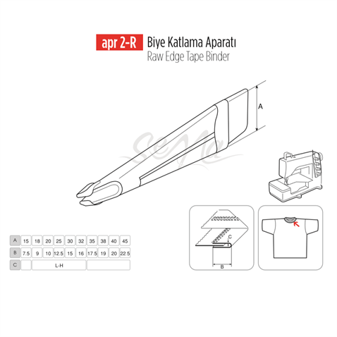 Lastik Biye Katlama Apara 20x10mm / APR 2-R görseli 2