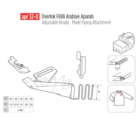 Overlok Fitilli Arabiye Apara 35x17,5mm / APR 32-O görseli 2